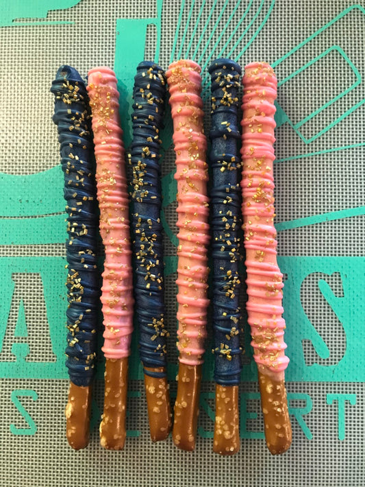 Gender Reveal Pretzel Rods | Chocolate Covered Pretzel Rods